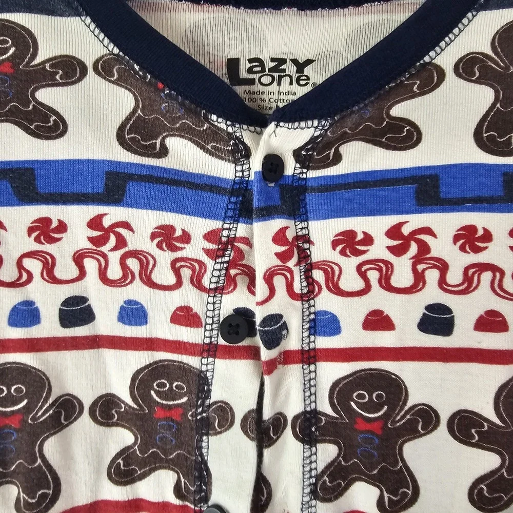 Lazy One Kids Size 8 Pajamas One Piece Cotton Sweet Cheeks Gingerbread Sleepwear